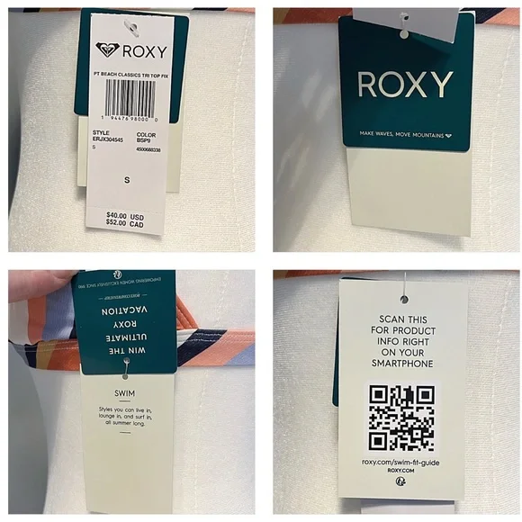 BNWT ROXY Beach Classics Fixed Triangle Bikini Top color MOOD INDIGO Stripe SZ S - Picture 10 of 15